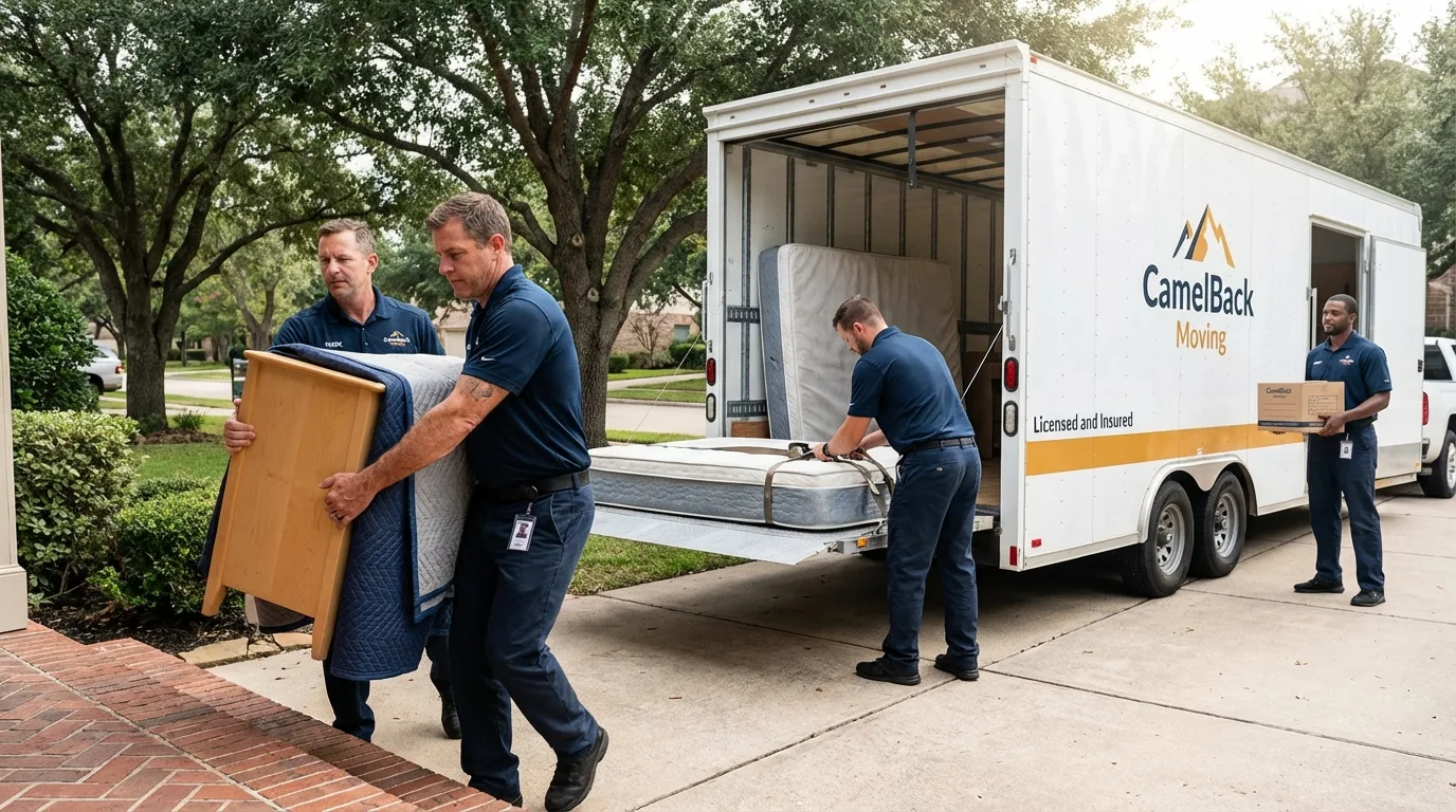 Crew loading residential truck for cross-state move from Mead, WA