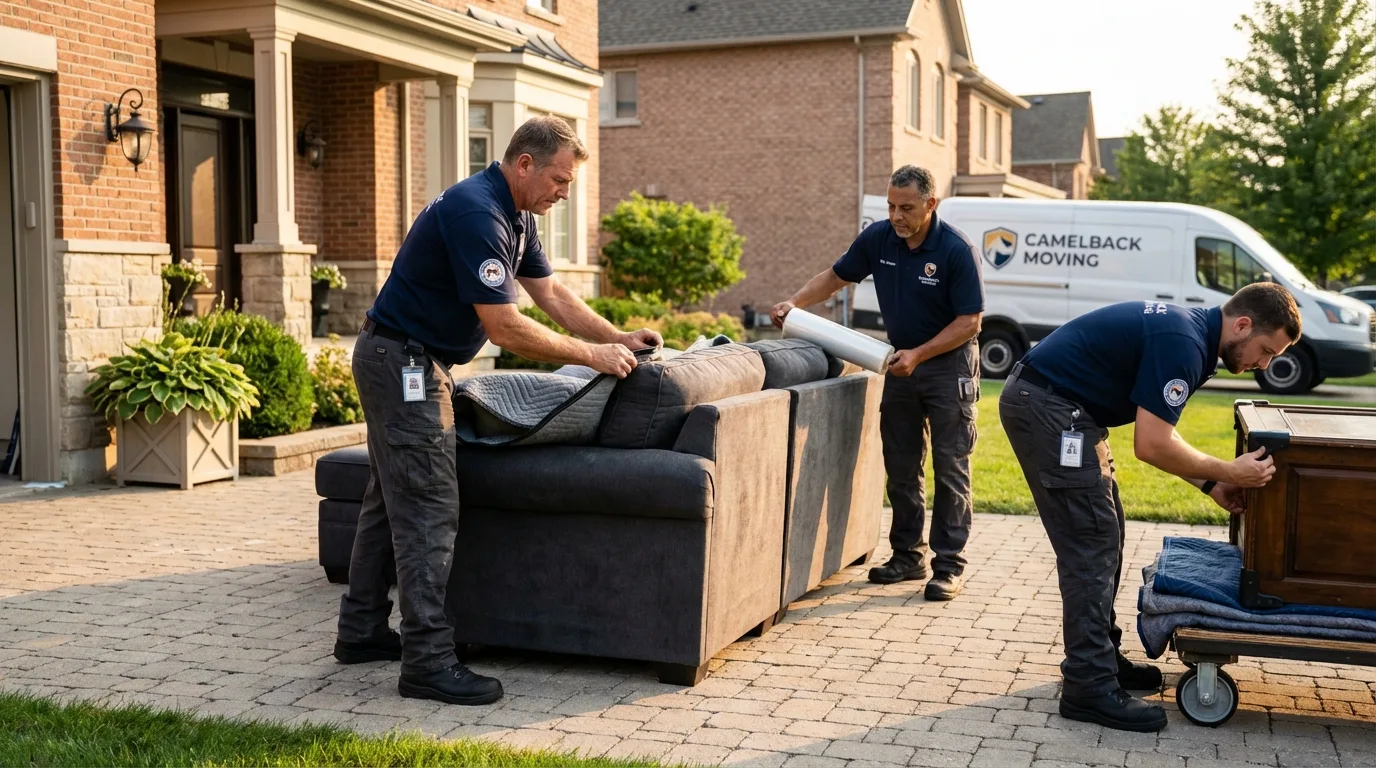 Large estate moving crew wrapping furniture in Mead, WA