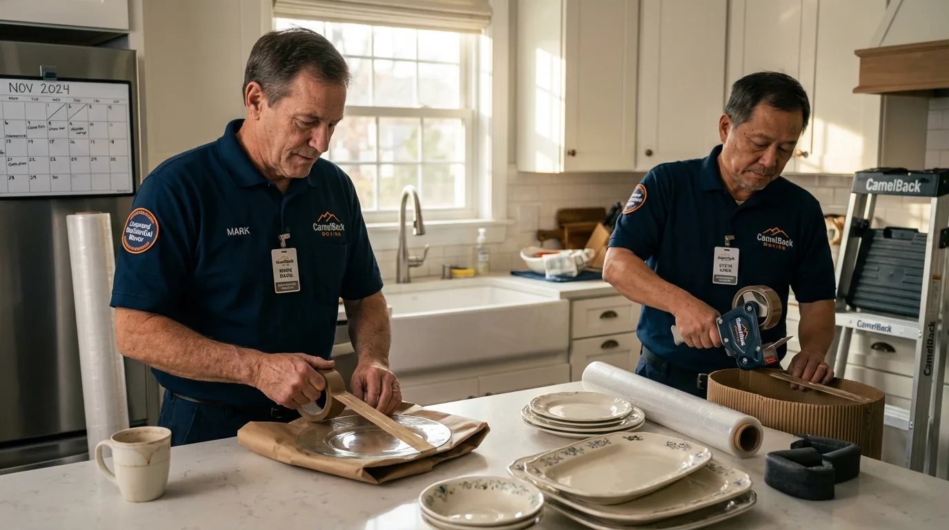Professional crew packing kitchen dishware in Mead, WA